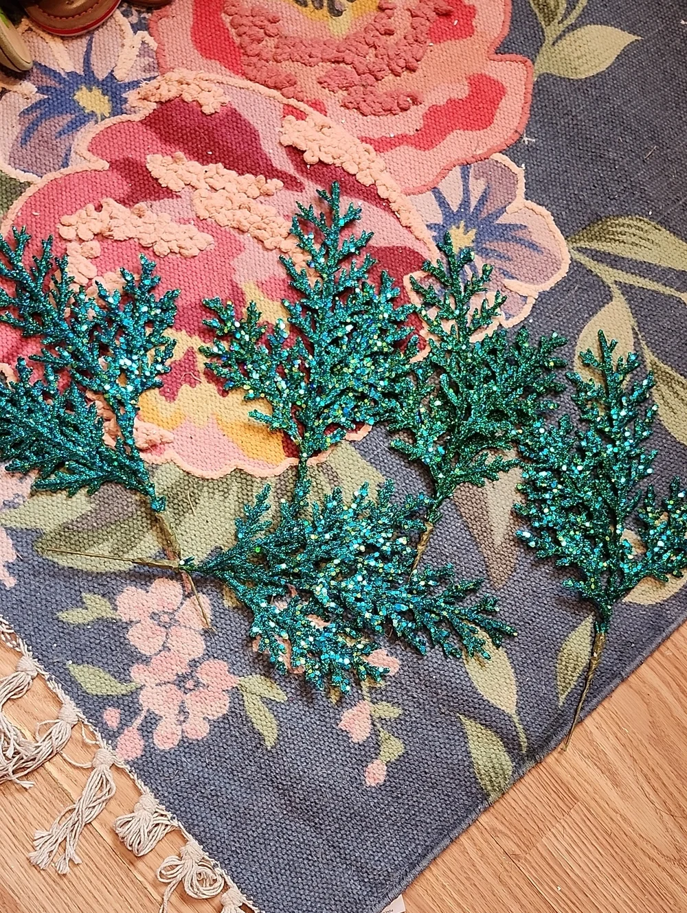 Teal Glitter Sprig Home Accent - Set 5